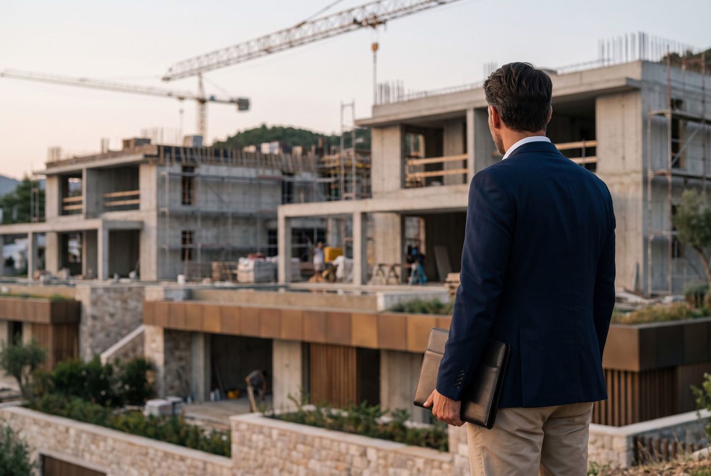 Investor viewing a residential development under construction